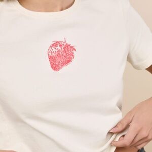 Lulus Kamilia Cream Strawberry Graphic Baby Tee White - Size M